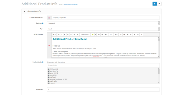 Additional Product Info Fields